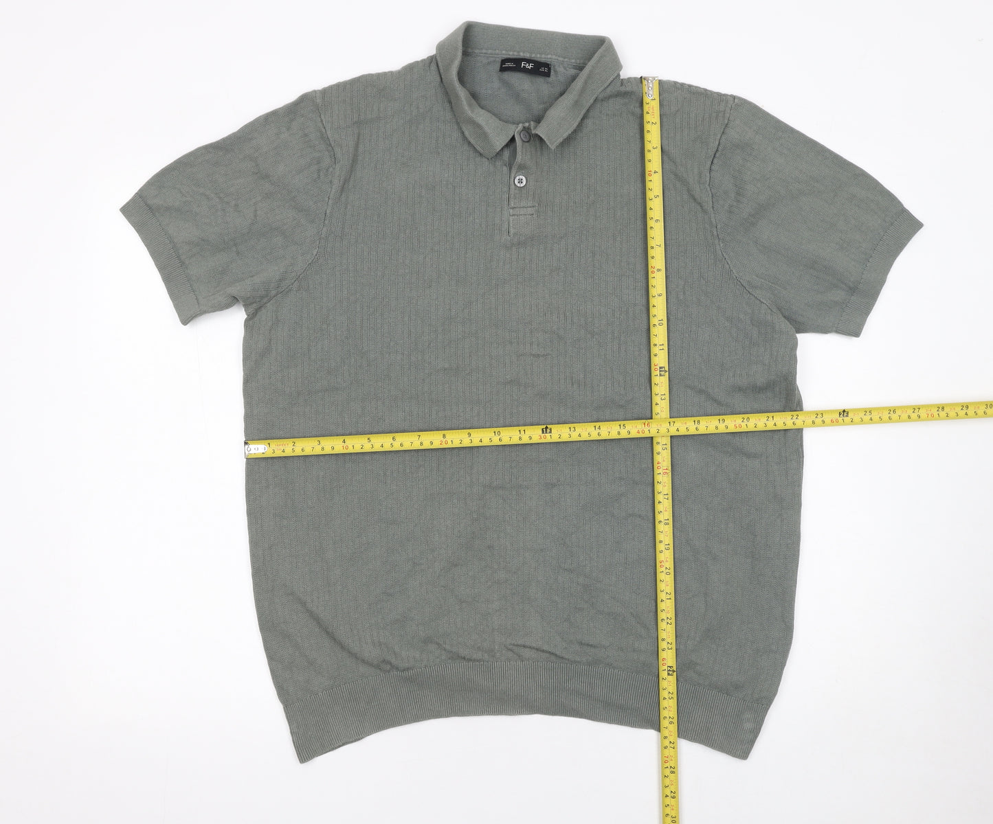 F&F Men’s Green Cotton Knit Polo Shirt XL Short Sleeve