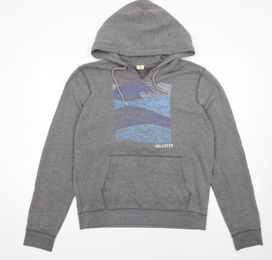 Hollister Men’s Grey Pullover Hoodie Size M Graphic Print