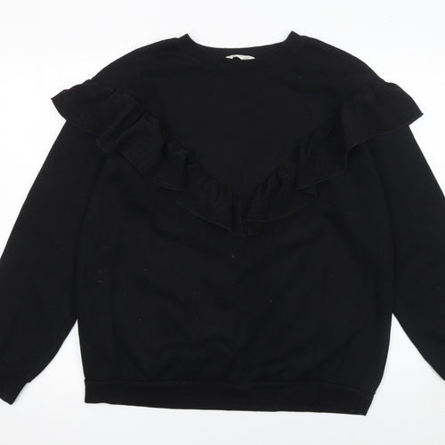 H&M Girls Black Ruffle Long Sleeve Crew Neck Sweatshirt 12-14 Years
