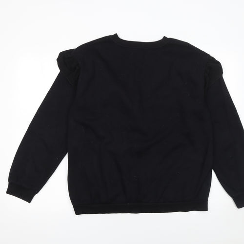 H&M Girls Black Ruffle Long Sleeve Crew Neck Sweatshirt 12-14 Years