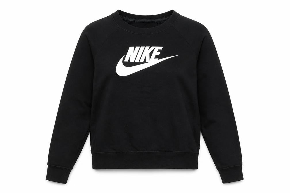 Front view of Nike Women's Black XS Pullover Sweatshirt with Logo Print