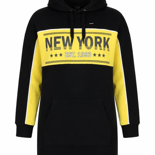 H&M Divided Women Black Yellow New York Hoodie Sweatshirt Dress Size 10