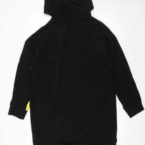 H&M Divided Women Black Yellow New York Hoodie Sweatshirt Dress Size 10