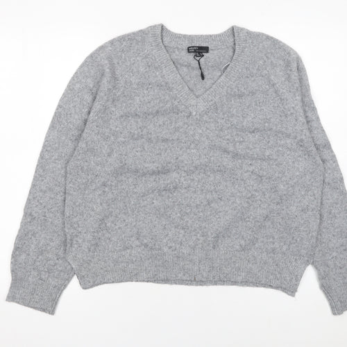 Nobody's Child Women's Grey V-Neck Knit Pullover Jumper Size M