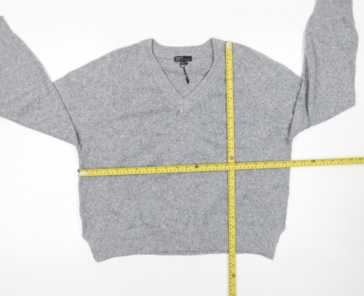 Nobody's Child Women's Grey V-Neck Knit Pullover Jumper Size M