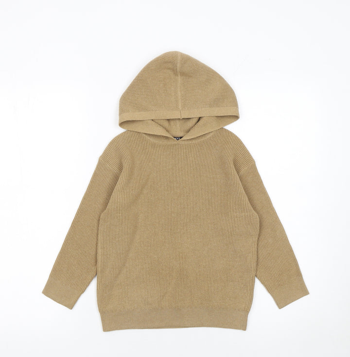 Next Boys Beige Knit Pullover Hoodie 5 Years Cotton Blend Long Sleeve