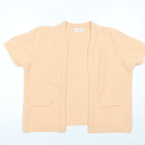 MNG Women's Beige Knit Short Sleeve Open Cardigan Size 14