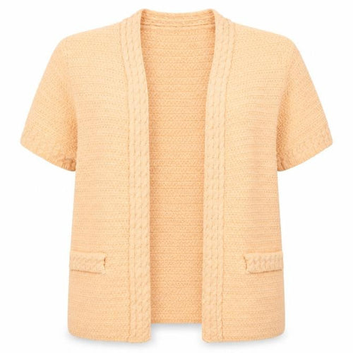 MNG Women's Beige Knit Short Sleeve Open Cardigan Size 14