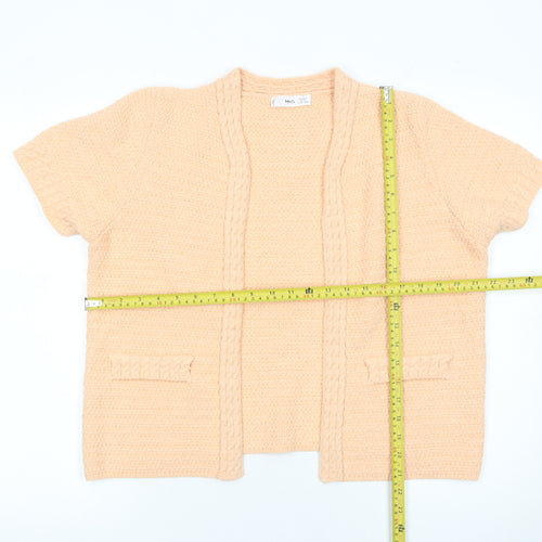 MNG Women's Beige Knit Short Sleeve Open Cardigan Size 14