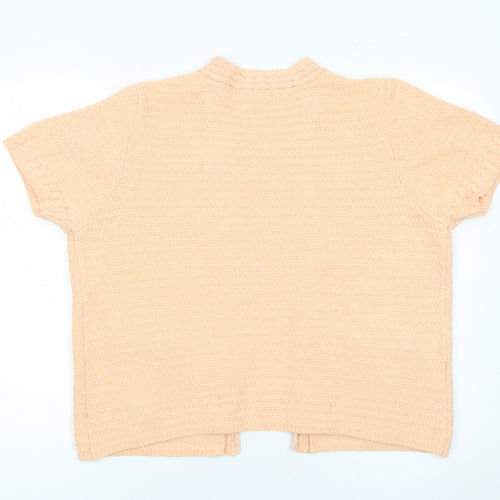 MNG Women's Beige Knit Short Sleeve Open Cardigan Size 14