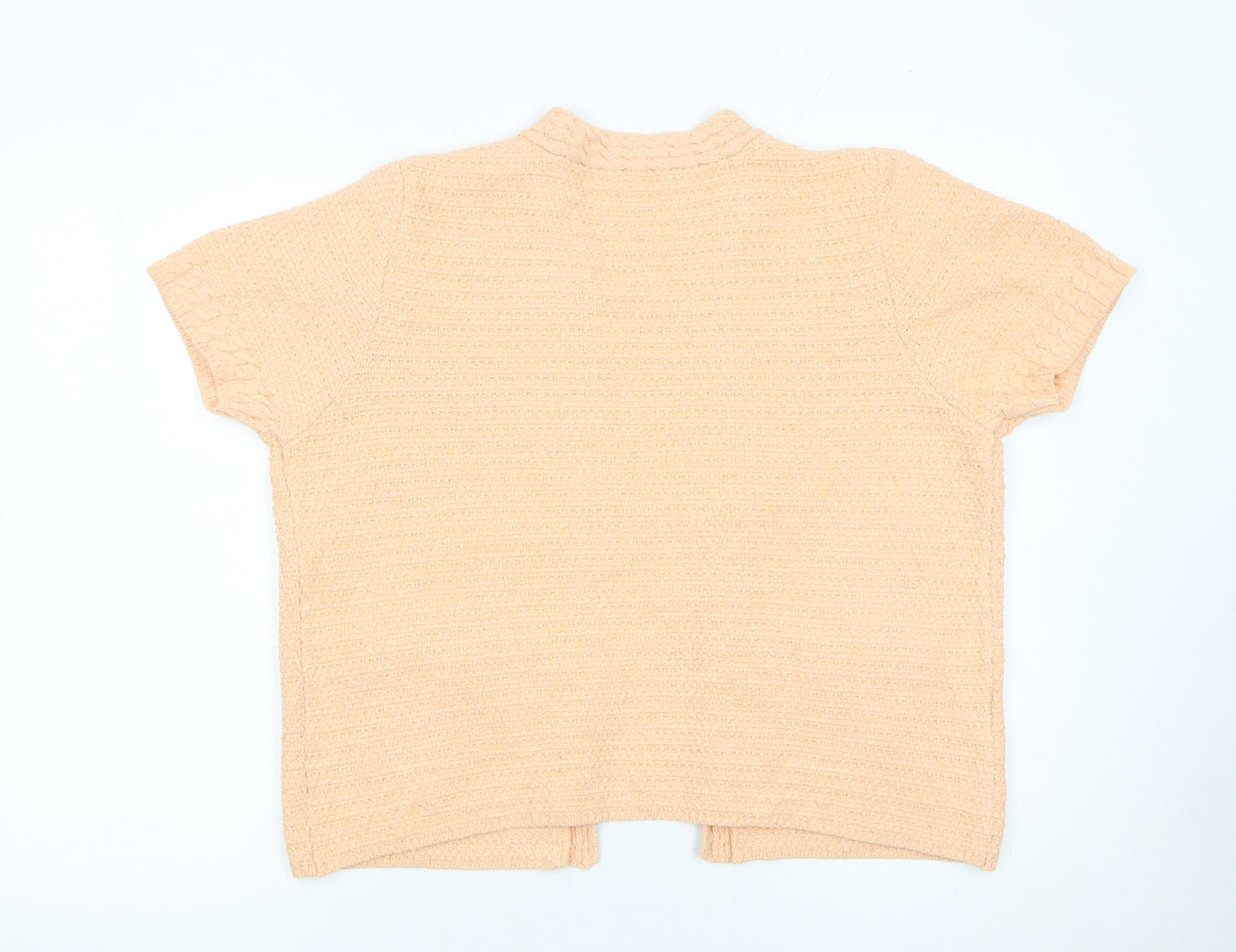 MNG Women's Beige Knit Short Sleeve Open Cardigan Size 14