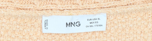 MNG Women's Beige Knit Short Sleeve Open Cardigan Size 14