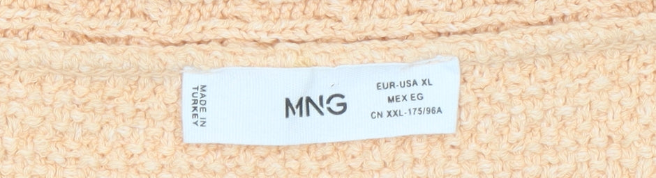 MNG Women's Beige Knit Short Sleeve Open Cardigan Size 14