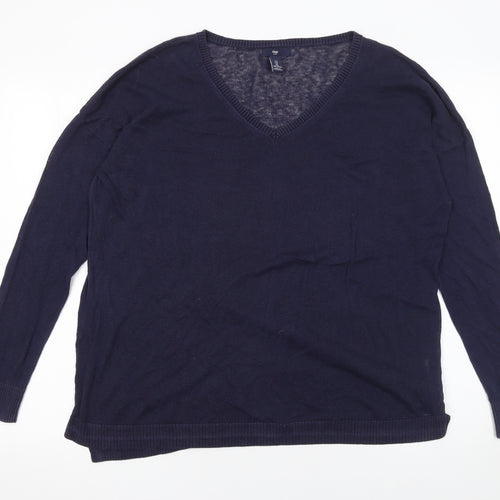 Gap Women’s Blue V-Neck Cotton Knit Pullover Jumper Size L