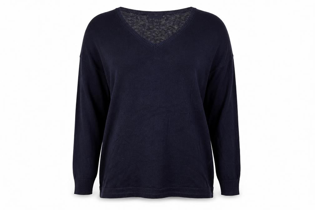 Front view of Gap Women’s Blue V-Neck Cotton Knit jumper, size L