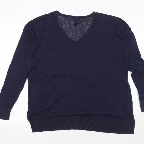 Gap Women’s Blue V-Neck Cotton Knit Pullover Jumper Size L
