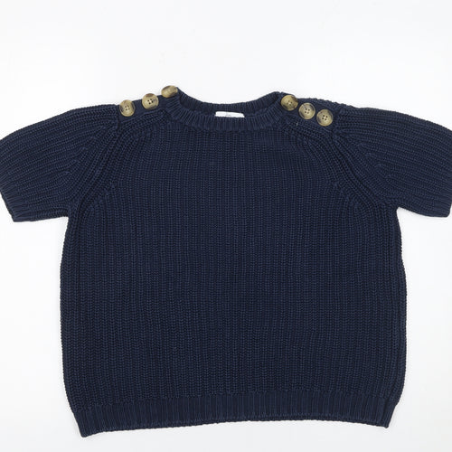 RR Women’s Blue Cotton Short Sleeve Chunky Knit Jumper S