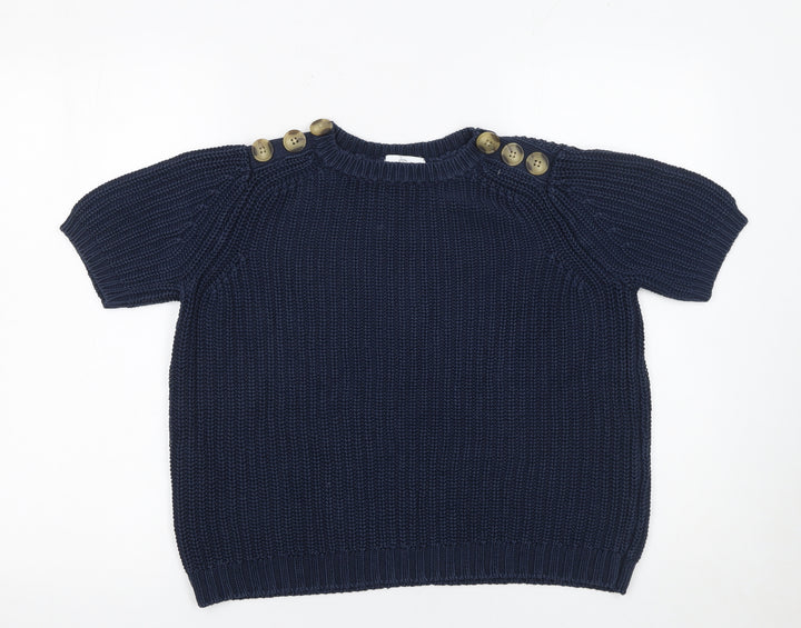 RR Women’s Blue Cotton Short Sleeve Chunky Knit Jumper S