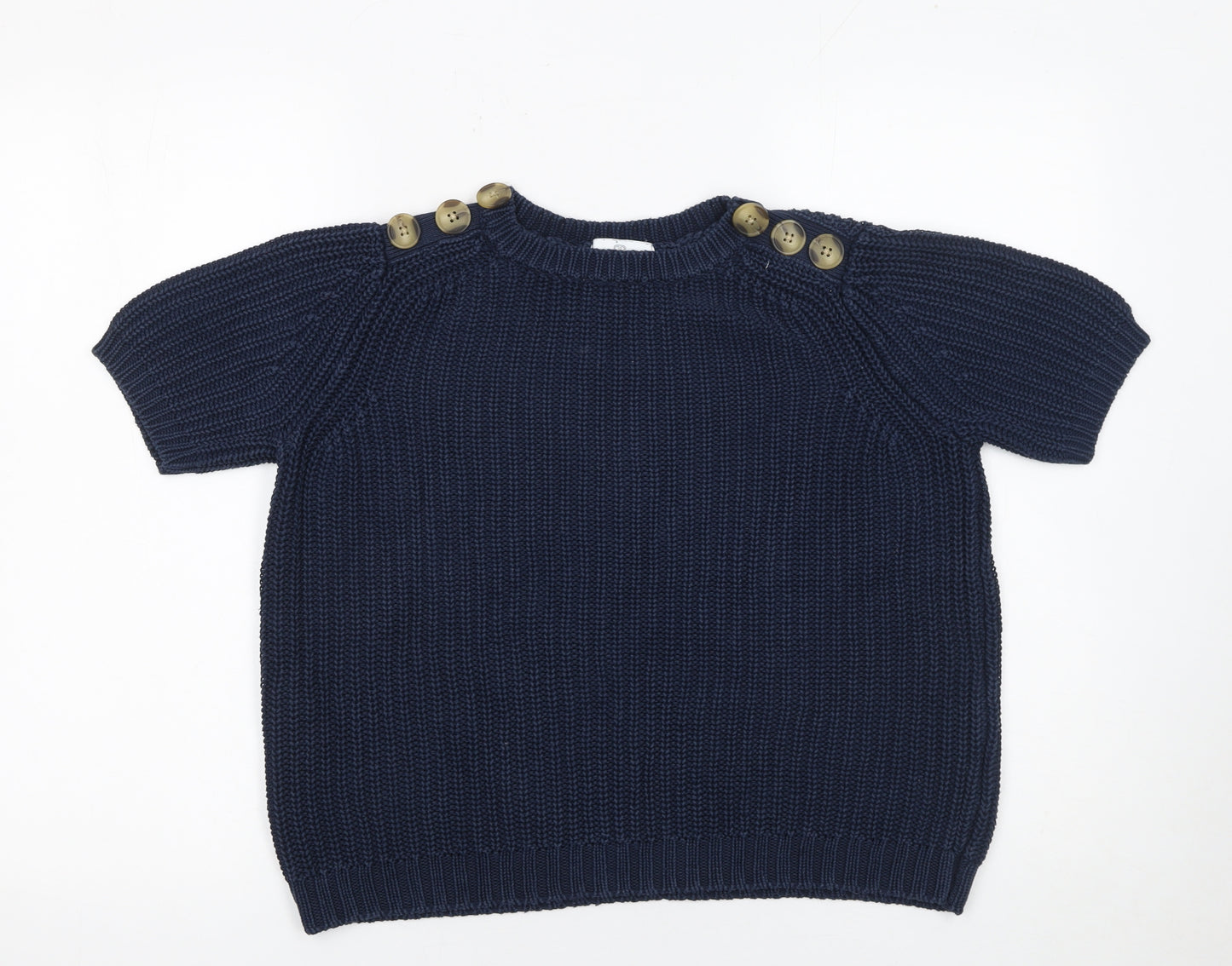 RR Women’s Blue Cotton Short Sleeve Chunky Knit Jumper S