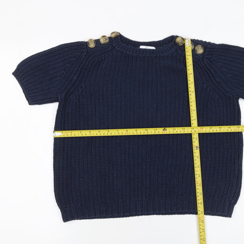 RR Women’s Blue Cotton Short Sleeve Chunky Knit Jumper S