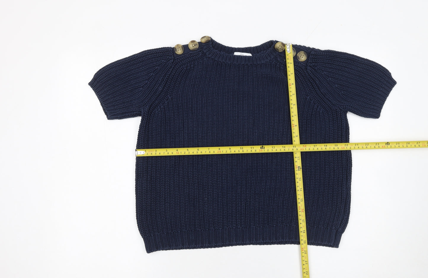 RR Women’s Blue Cotton Short Sleeve Chunky Knit Jumper S