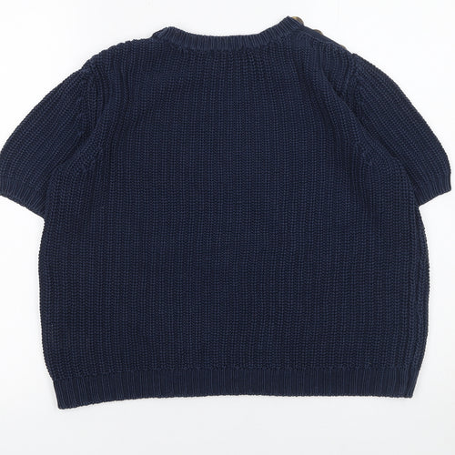 RR Women’s Blue Cotton Short Sleeve Chunky Knit Jumper S