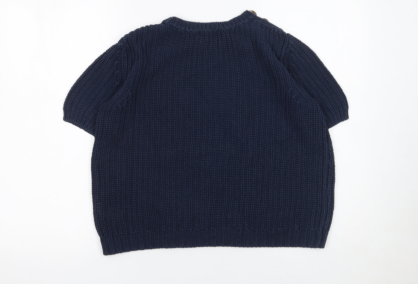 RR Women’s Blue Cotton Short Sleeve Chunky Knit Jumper S