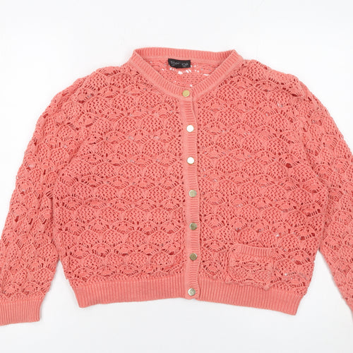 Topshop Women’s Pink Crochet Button Cardigan Size 14 Cotton Knit