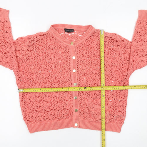 Topshop Women’s Pink Crochet Button Cardigan Size 14 Cotton Knit