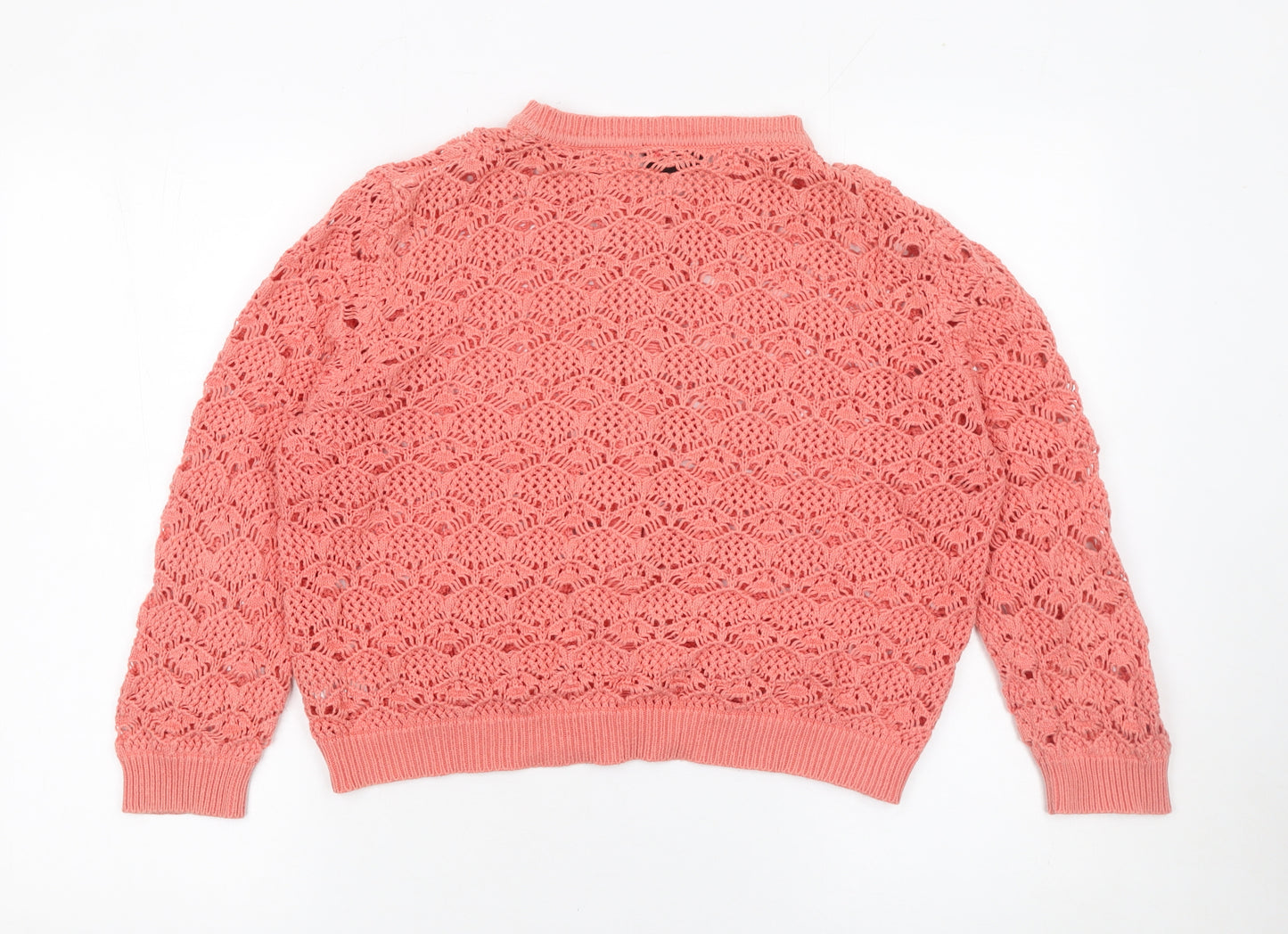 Topshop Women’s Pink Crochet Button Cardigan Size 14 Cotton Knit