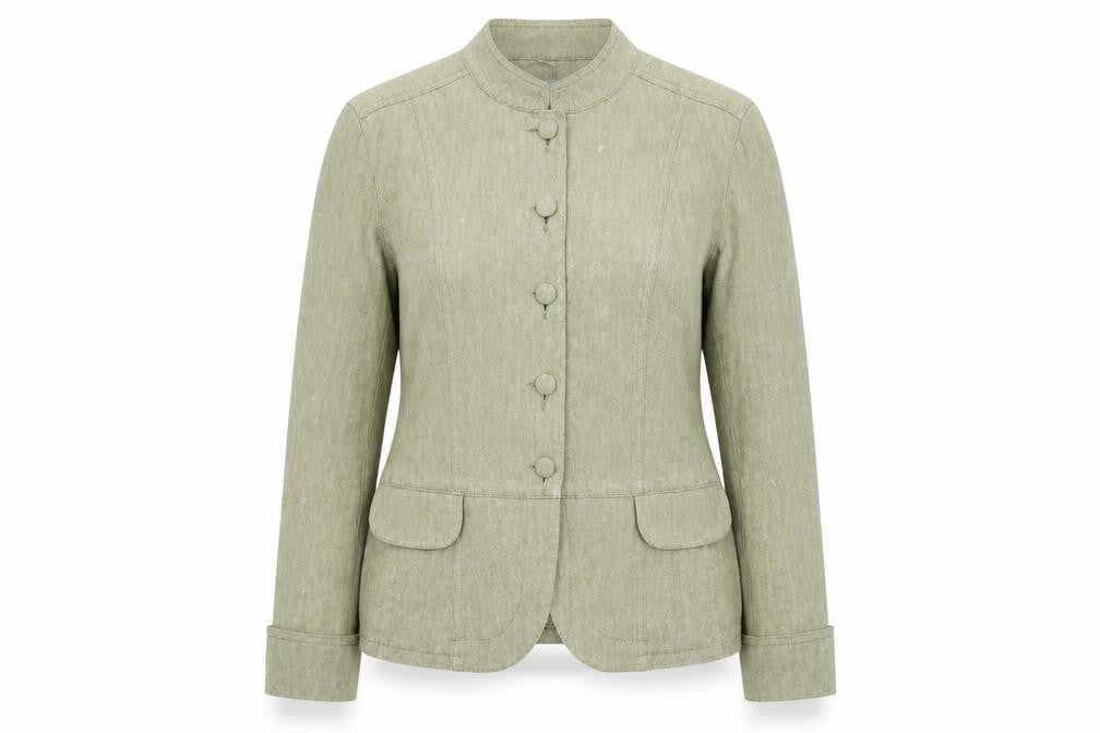 Front view of Marks & Spencer Per Una Women's Green Linen Blend Tailored Blazer, size 12