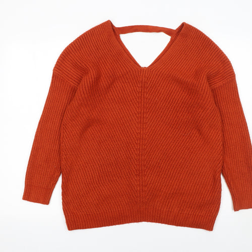 New Look Women’s Orange V-Neck Maternity Jumper, Size S, Knit Acrylic