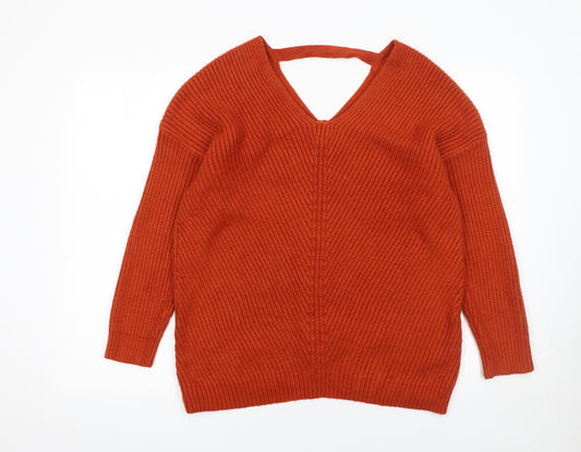 New Look Women’s Orange V-Neck Maternity Jumper, Size S, Knit Acrylic