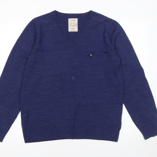 River Island Men's Blue V-Neck Acrylic Knit Jumper Size M