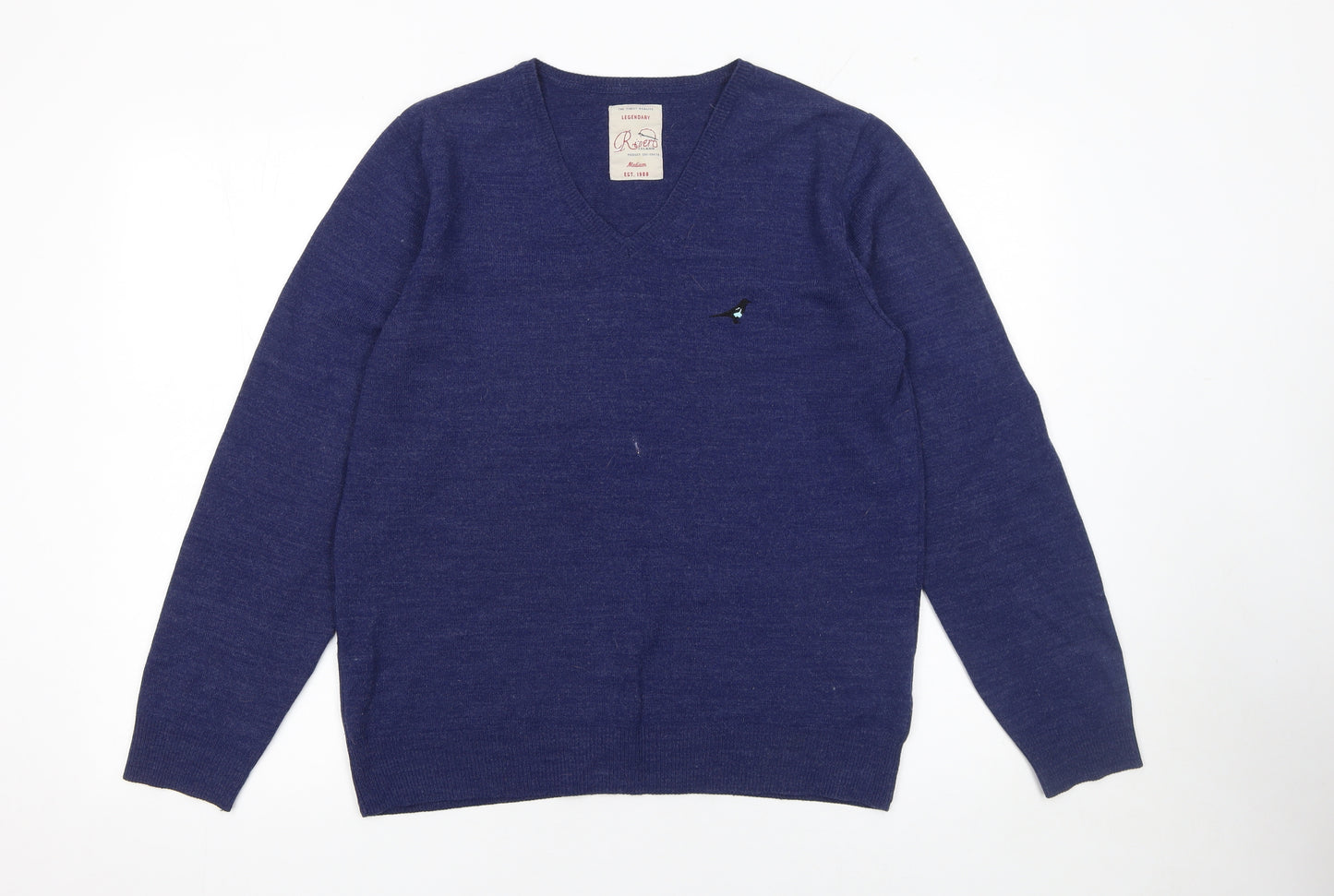 River Island Men's Blue V-Neck Acrylic Knit Jumper Size M