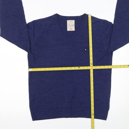 River Island Men's Blue V-Neck Acrylic Knit Jumper Size M