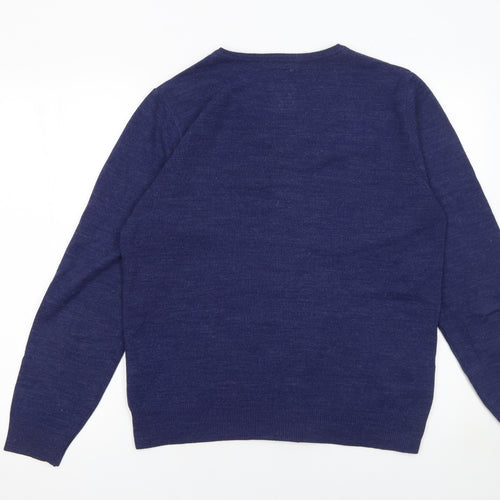 River Island Men's Blue V-Neck Acrylic Knit Jumper Size M