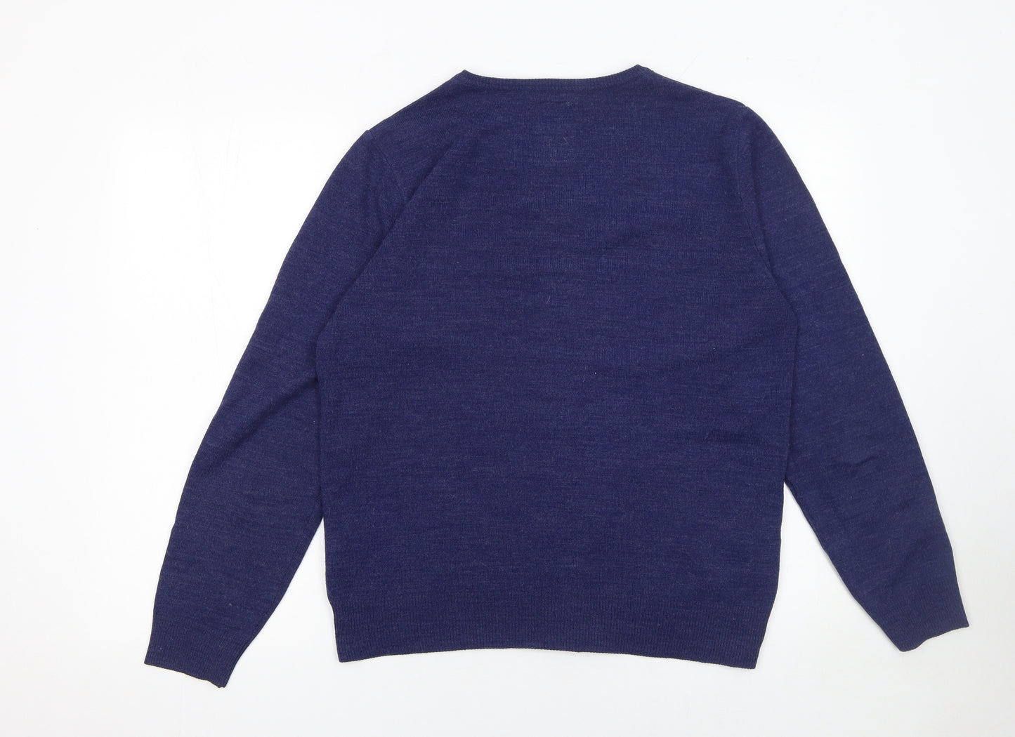 River Island Men's Blue V-Neck Acrylic Knit Jumper Size M