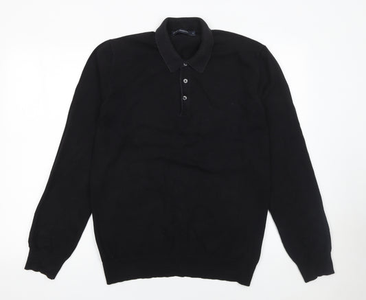 French Connection Mens Black Cotton Long Sleeve Polo Shirt M