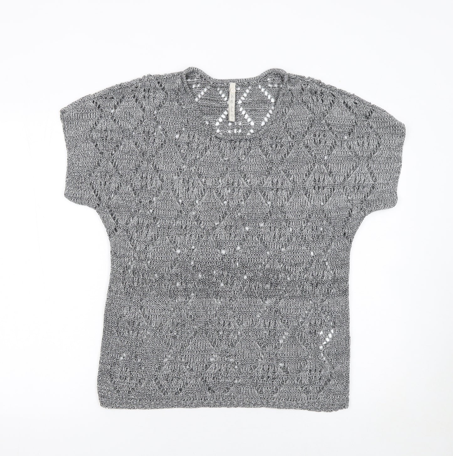 Leo & Nicole Women’s Grey Open-Knit Short Sleeve Pullover Jumper Size S
