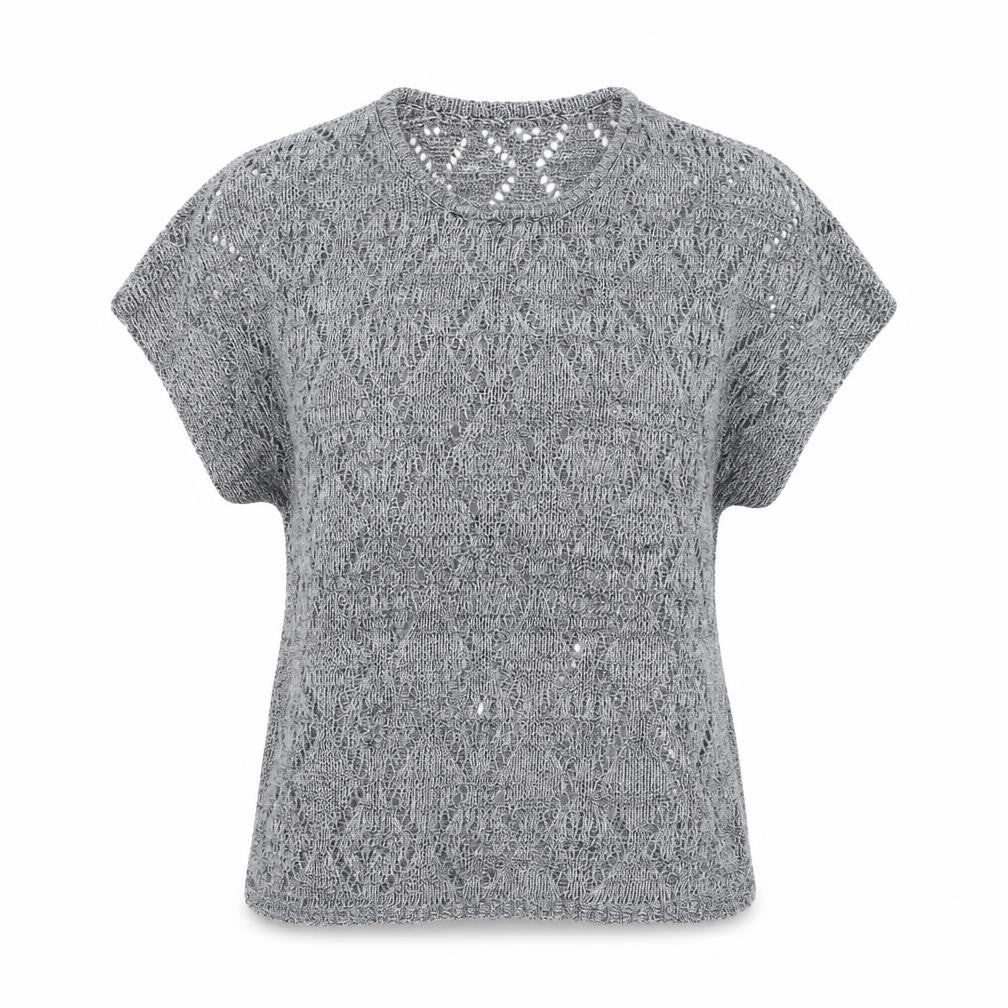 Front view of Leo & Nicole Women’s Grey Open-Knit Short Sleeve jumper, size S