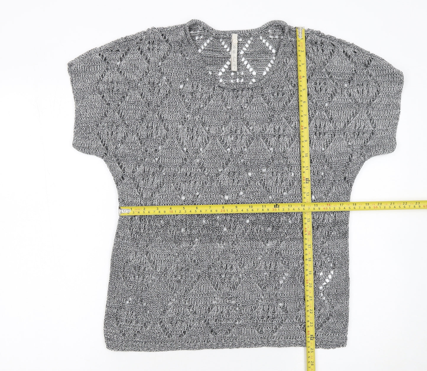 Leo & Nicole Women’s Grey Open-Knit Short Sleeve Pullover Jumper Size S