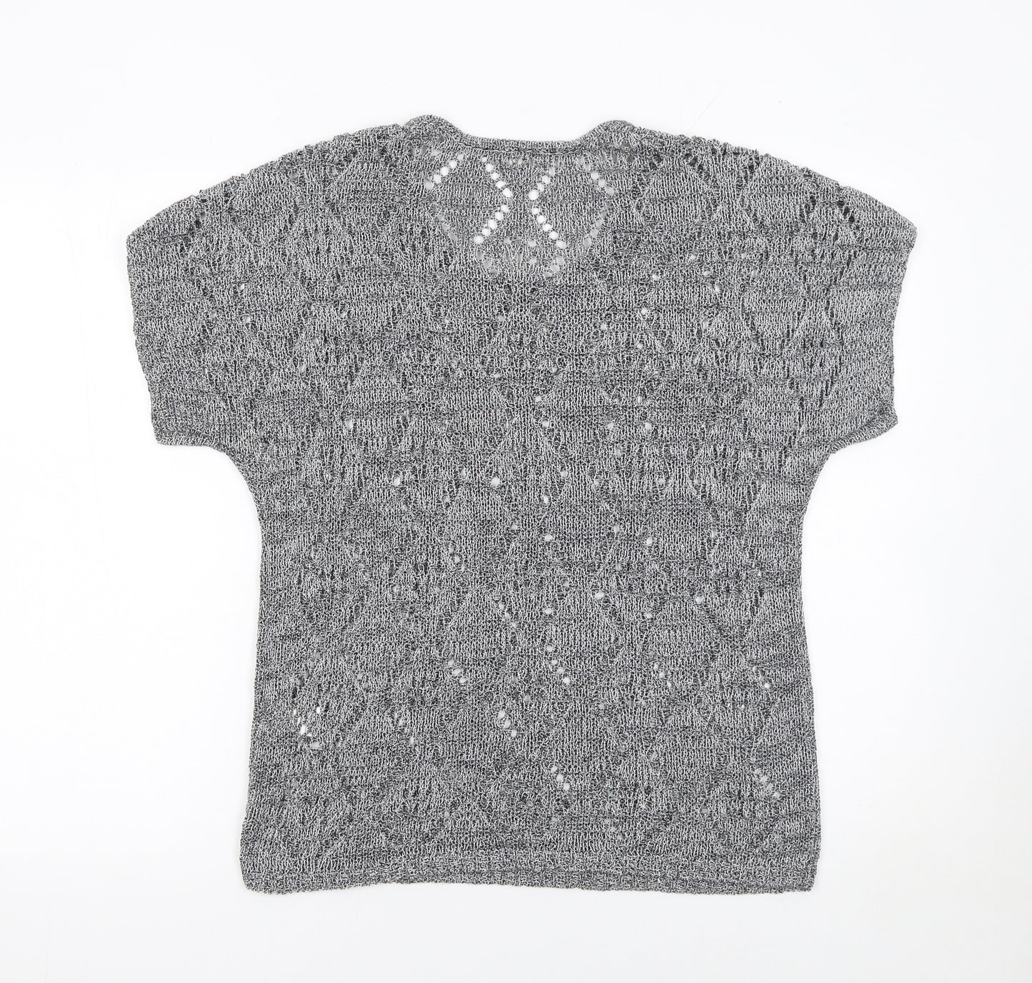 Leo & Nicole Women’s Grey Open-Knit Short Sleeve Pullover Jumper Size S