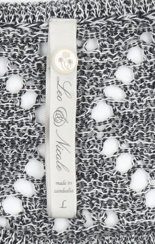 Leo & Nicole Women’s Grey Open-Knit Short Sleeve Pullover Jumper Size S