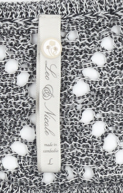 Leo & Nicole Women’s Grey Open-Knit Short Sleeve Pullover Jumper Size S