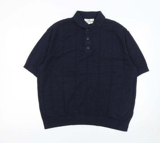 Marks and Spencer Men's Blue Cotton Short Sleeve Polo Shirt M