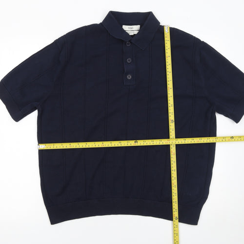 Marks and Spencer Men's Blue Cotton Short Sleeve Polo Shirt M