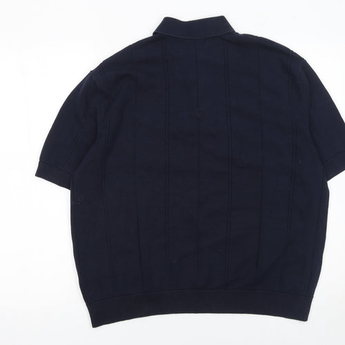 Marks and Spencer Men's Blue Cotton Short Sleeve Polo Shirt M