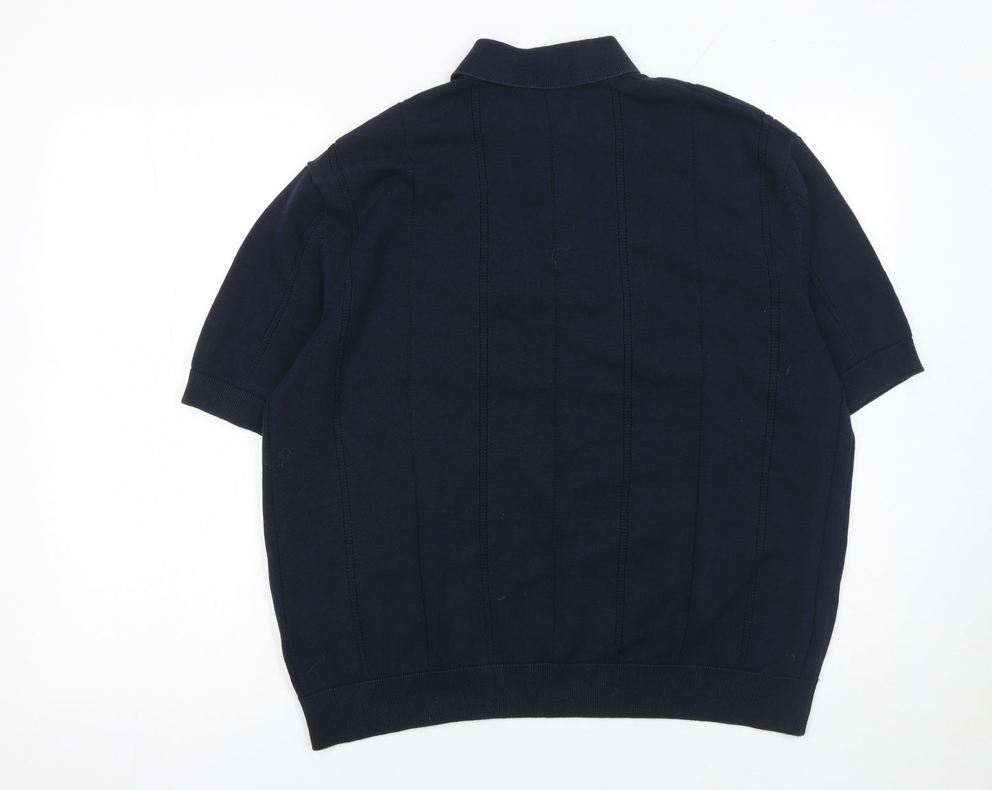 Marks and Spencer Men's Blue Cotton Short Sleeve Polo Shirt M