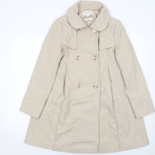 Monsoon Women's Beige Wool Blend Pea Coat Size 10 Mid-Length